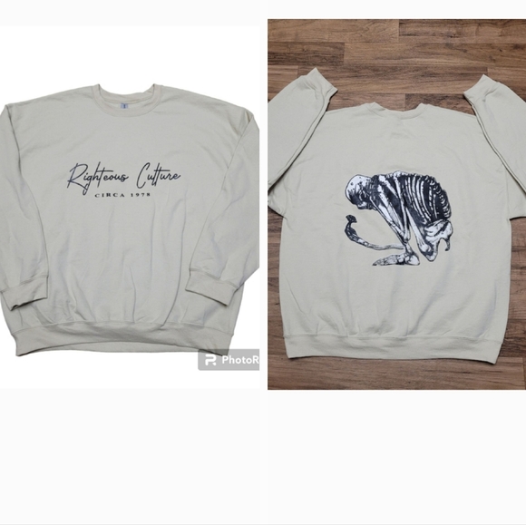 New! Righteous Culture Men's Crewneck Beige/Black Sweatshirt Sz 2xl - Picture 1 of 7